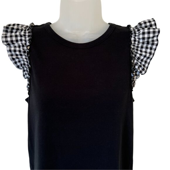 Who What Wear Black Tank with Gingham Check Ruffle Sleeve Size Large - Picture 3 of 7